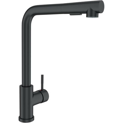 ONYZPILY Wasserhahn Küche Schwarz Küchenarmatur Mischbatterie mit Brause Ausziehbar Hochdruck 360°Schwenkbar Spültischarmatur Küche Edelstahl Zwei Strahlarten Wasserstrahlarten