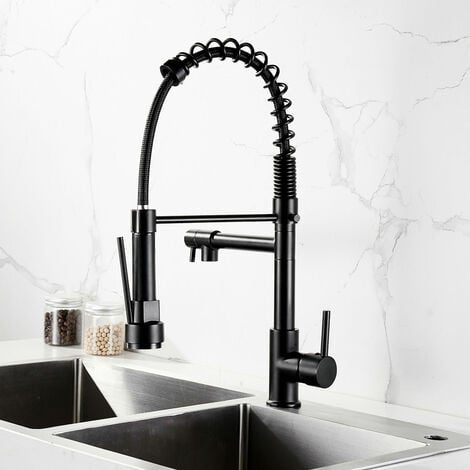 Wasserhahn Küche Spültischarmaturen mit Zwei Auslauf Hochdruck Küchenarmatur 360° Schwenk Spiralfederarmatur - Schwarz