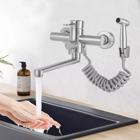 GOJOY Wasserhahn Küchenarmatur mit Spritzpistole 360° Wandmontage Küche Wasserhahn