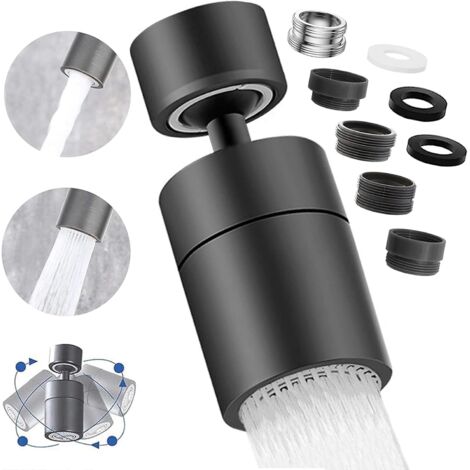 Wasserhahn-Luftsprudler, 360° schwenkbarer Küchenarmatur-Düsenaufsatz, wassersparender Luftsprudler mit 2 Modi, für Küchen- und Badezimmerarmaturen, Schwarz