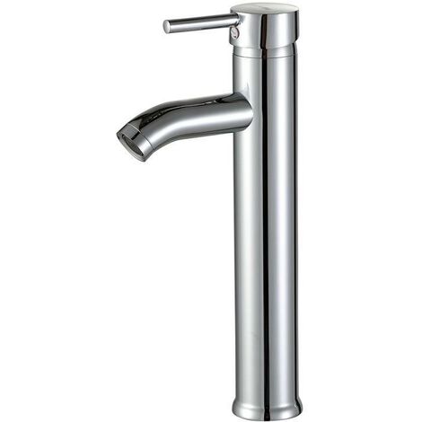 Wasserhahn mit hohem Wasserhahn für Waschbecken oder Badezimmerwaschbecken, heiß- und kaltverstellbarer Waschtischmischer, verchromtes Messing (Silbergrau)