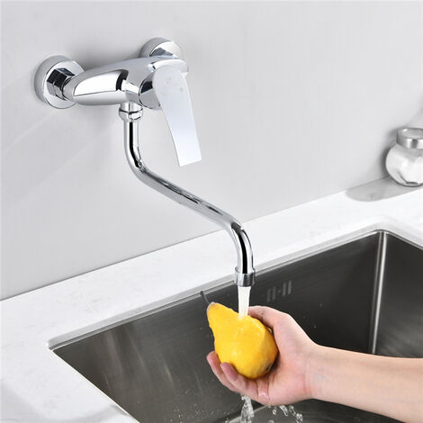 Wandarmatur Einhand-Spültischbatterie, Küchenarmatur mit langem Auslauf