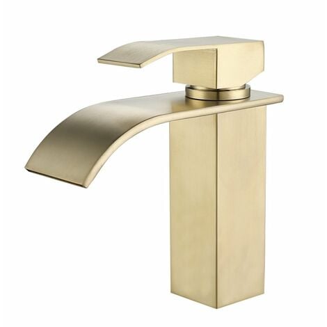 PETITES ECREVISSES Wasserhahn Wasserfall Bad Gold Waschbeckenarmatur Modern Einhebelmischer Heiß und Kalt Küchenarmatur mit G3/8 Zoll Wasserzulaufrohr