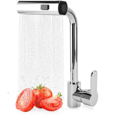 Wasserhahn Wasserfall, Vorfenster Küchenarmatur, 3 Wassermodi, Einhand Küchenspüle, Einhebelmischer, 360 Grad Drehbar, für küchenspüle, Spüle, 1,26–1,65 Zoll, (SILVER)