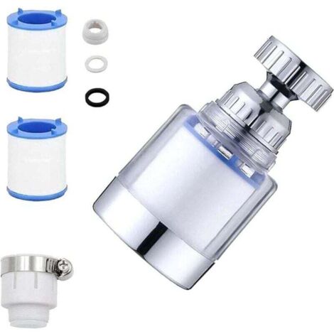 Wasserhahnfilter mit 2 Filterkartuschen und universellem Wasserhahnanschlussadapter, 360-Grad-drehbarer Spültischwasserhahnfilter, Wasserfilterkartusche für Wasserhähne