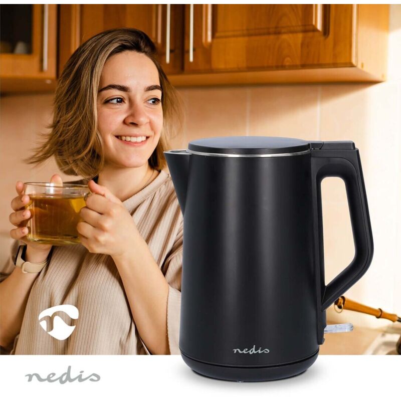 Nedis Schwarz Wasserkocher 15 L Plastik Um 360 Grad Drehbar Verdecktes Heizelement Strix Controller Boil Dry Protection