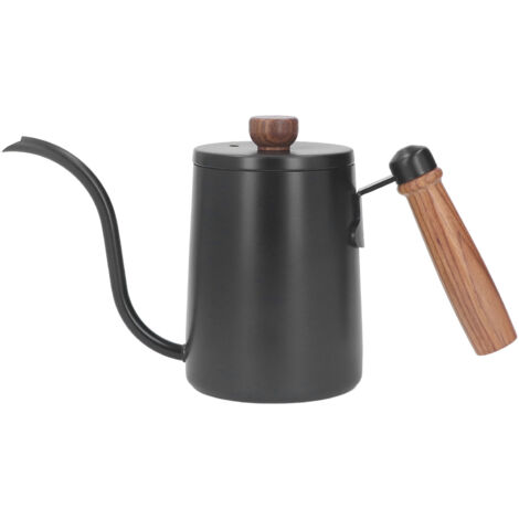 Wasserkocher (600 ml) mit Ausguss für Filterkaffee, Teekanne mit Schwanenhalsausguss und schwarzem Holzgriff