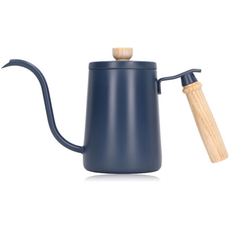 Wasserkocher aus Edelstahl 304 (600 ml) mit Ausgießer und Holzgriff für Kaffee und andere Getränke, blau