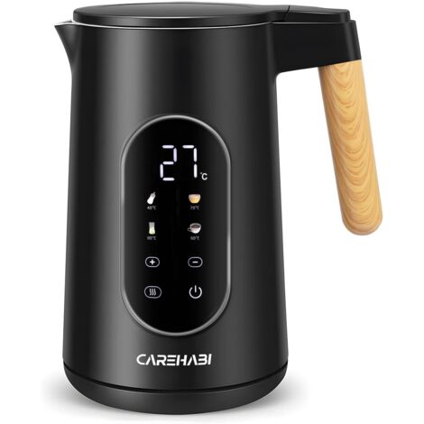 Wasserkocher mit einstellbarer Temperatur, 1,7 l, Edelstahl, großes Digitaldisplay, 40–100 °C, Überhitzungsschutz – Schwarz