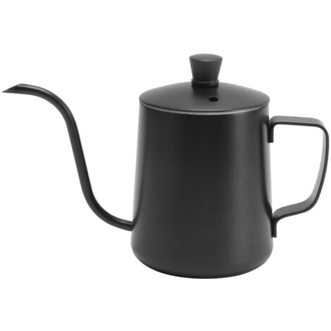 Wasserkocher mit schmalem Ausguss aus Edelstahl 304 für Filterkaffee, Tee und Aufgüsse, 350 ml, schwarz mit Deckel