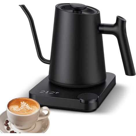 Wasserkocher mit Temperaturregelung, 0,9 l schwarzer Schwanenhalskessel, 1200 W elektrischer Edelstahl-Teekessel, schnelles Aufheizen, Kaffee- und Teekanne
