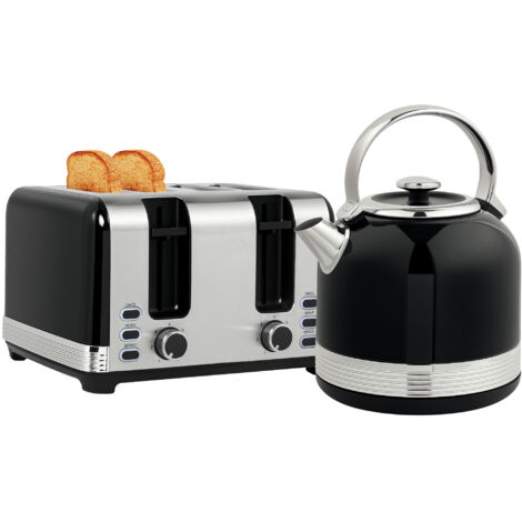 Wasserkocher- und Toaster-Set, 7 Bräunungsstufen, 1,7 L, Kunststoff, Edelstahl, Schwarz