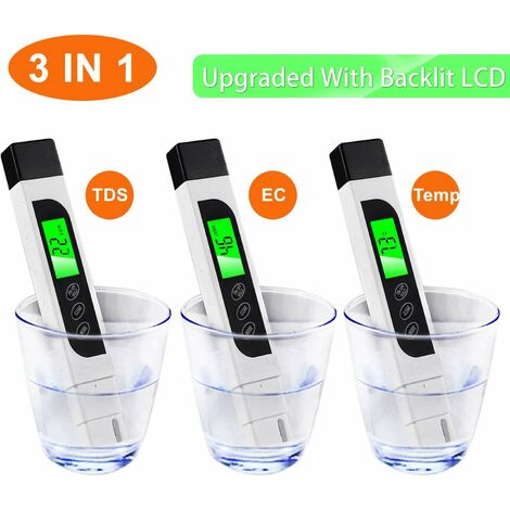 Wasserqualitätstester, genaues EC-Meter, TDS-Meter und Temperaturteststift mit hintergrundbeleuchtetem LCD für Trinkwasser, Hydroponik, Schwimmbäder, Aquarien