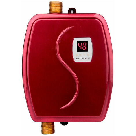 Wassertank ohne elektrischen Durchlauferhitzer, 220 V Miniatur-Durchlauferhitzer, mit eingebautem Temperatursensor, Touch-Taste, geeignet für Badezimmerdusche (EU-Stecker) - Rot