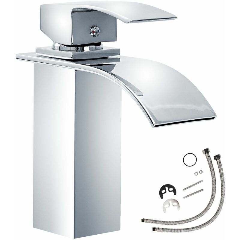 Faucet curved waterfall tap - bathroom sink tap, faucet tap, bath and sink tap - grey