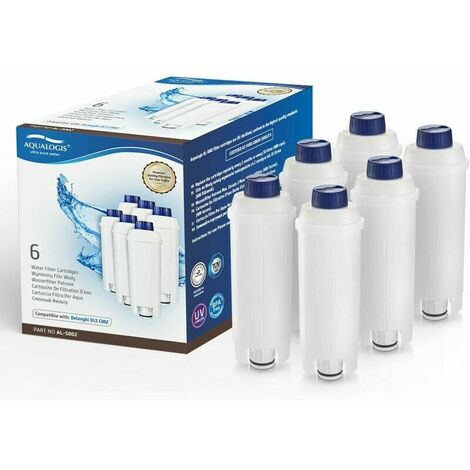 Water filter cartridge for coffee machine with activated carbon softener, compatible with Delonghi ECAM, Esam, ETAM, BCO, EC. Product Pack of 6