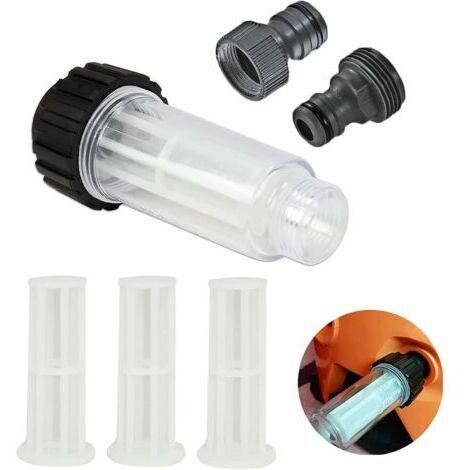 Water Filter for Pressure Cleaner, Anti-Sand Filter for Camper, Garden Pump for Water Pre-Filter 3/4 Inch with 3 Filter Cartridges, 2 Adapters