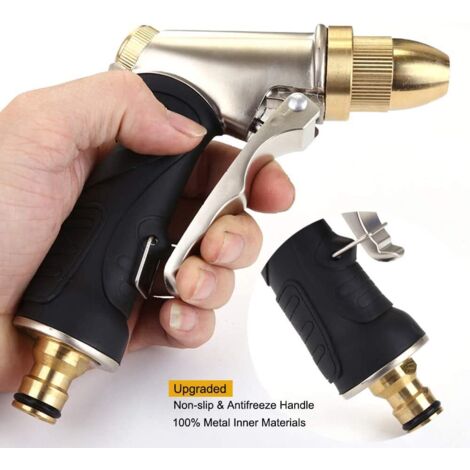 Water Gun with Brass Nozzle, Heavy Duty, High Pressure, Adjustable from Stream to Spray, for Washing Car and Pets, Garden/Sidewalk Cleaning