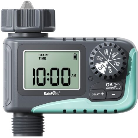 MetryGrow Sprinkler Timer, Programmable Irrigation Water Timer With 2 Brass Inlet For Garden Hose, Automatic Watering System For Yard Lawn, Rain Delay