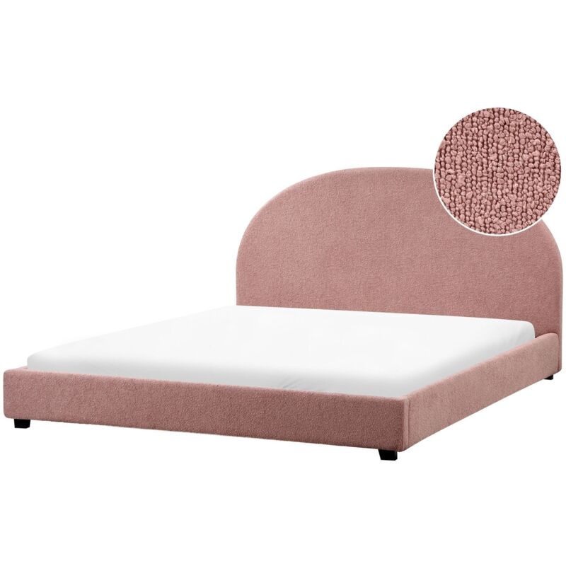Beliani Waterbed Boucle Vaucluse 180 X 200 Cm (eu Super King) Pastel Pink