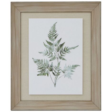 Watercolour Bracken Fern in Frame - Washed Wood - L5 x W50 x H60 cm - Brown