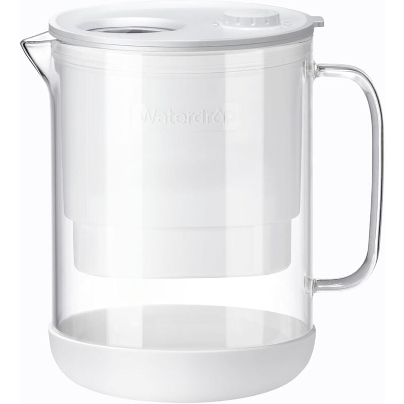 WD-PT-72W Carafe filtrante en verre de 1,5 l avec filtre de 2 mois, certifié nsf 53&42&372, réduit les pfoa/spfos, chlore, cadmium, cuivre, mercure