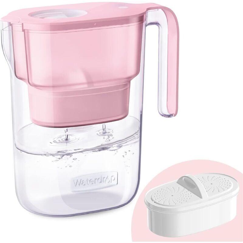 Elfin Carafe Filtrante d'eau avec 1×90 Jours Filtre, 2.5L, Réduit le Fluorure, le Chlore et Plus, nsf Certifiée, sans bpa, Rose (Filtre Remplaçable: