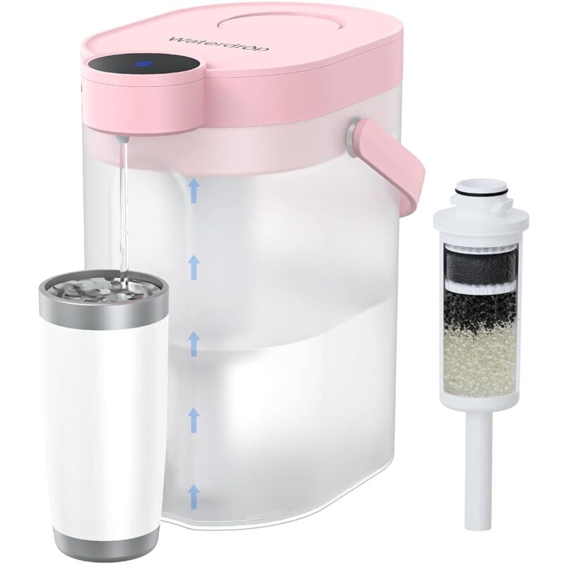 Waterdrop FreshTaste Adoucir l'Eau Carafe Filtrante Électrique, Distributeur de Filtre à Eau Instantané 4L pour Réfrigérateur, Réduit Chlore, Plomb,