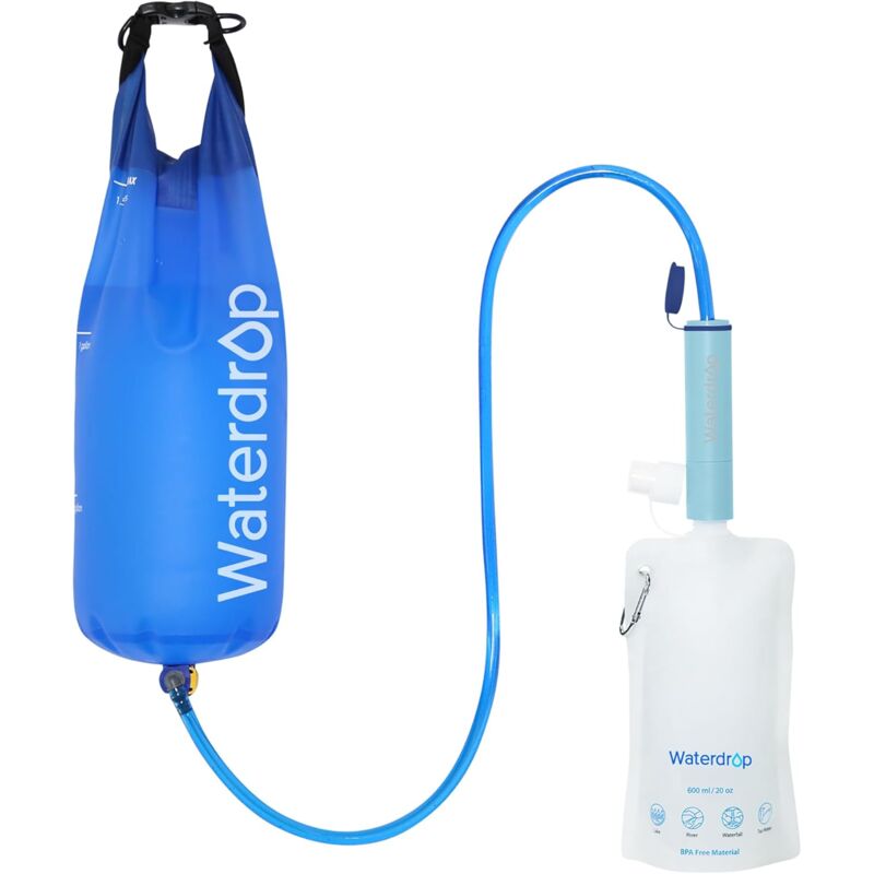 Waterdrop - Paille de Filtre à Eau avec Sac à Eau Par Gravité, Système de Filtration de Camping Portable, Purificateur d'eau Potable pour la