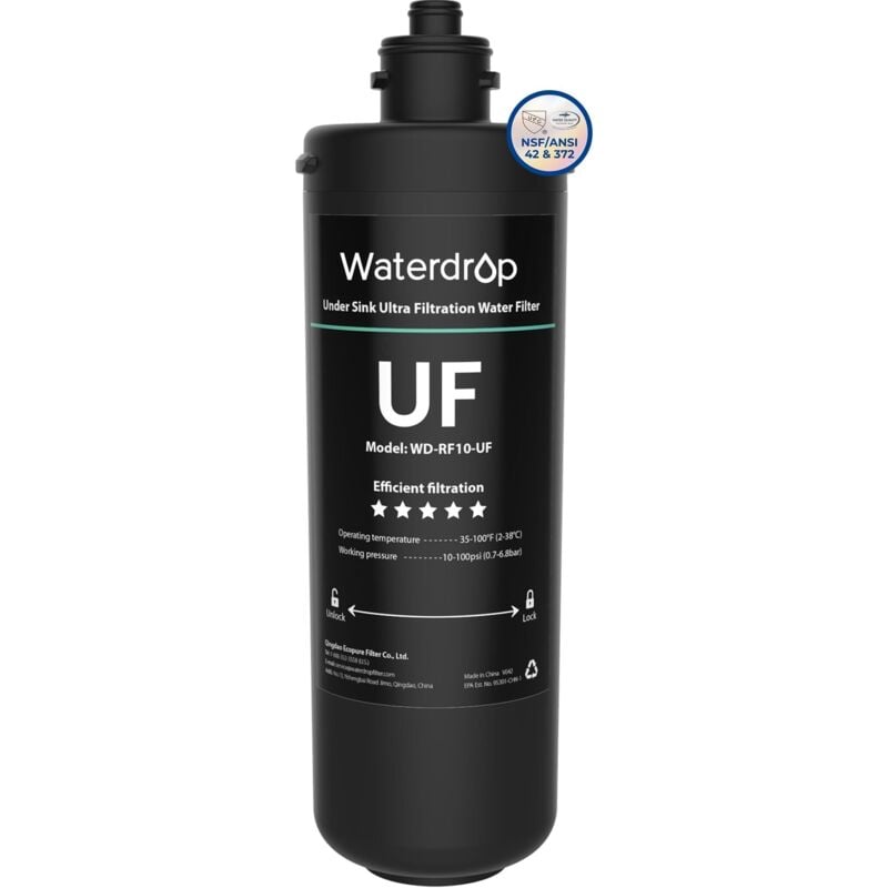 RF10-UF Catouche de filtre de rechange 0,01 micron pour filtre à eau sous évier 10UA/10UA-UF/10UB/10UB-UF, réduit le plomb, le chlore, le mauvais
