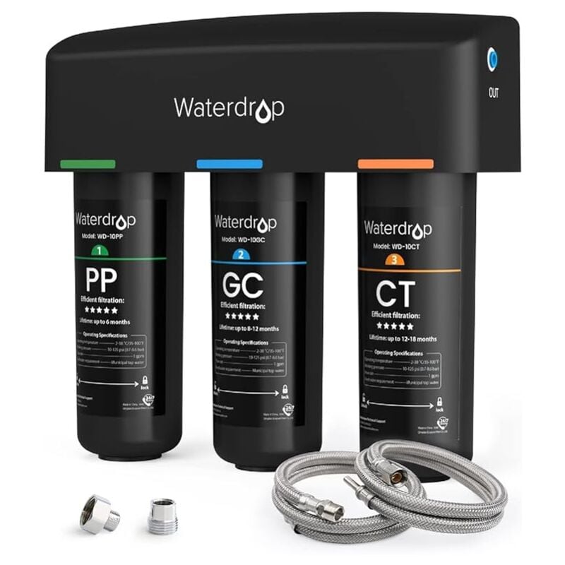 Tsa Système de Filtre à Eau Sous Évier, 3 étapes de Filtration d'Eau de Grande Capacité, Certifié nsf/ansi 42, Réduit les pfas, pfoa/pfos, Fluorures,