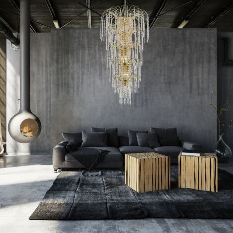 WATERFALL 13LT Lustre fontaine metal doré et cristal E14 13x40w max Diam 58cm Haut 2m64