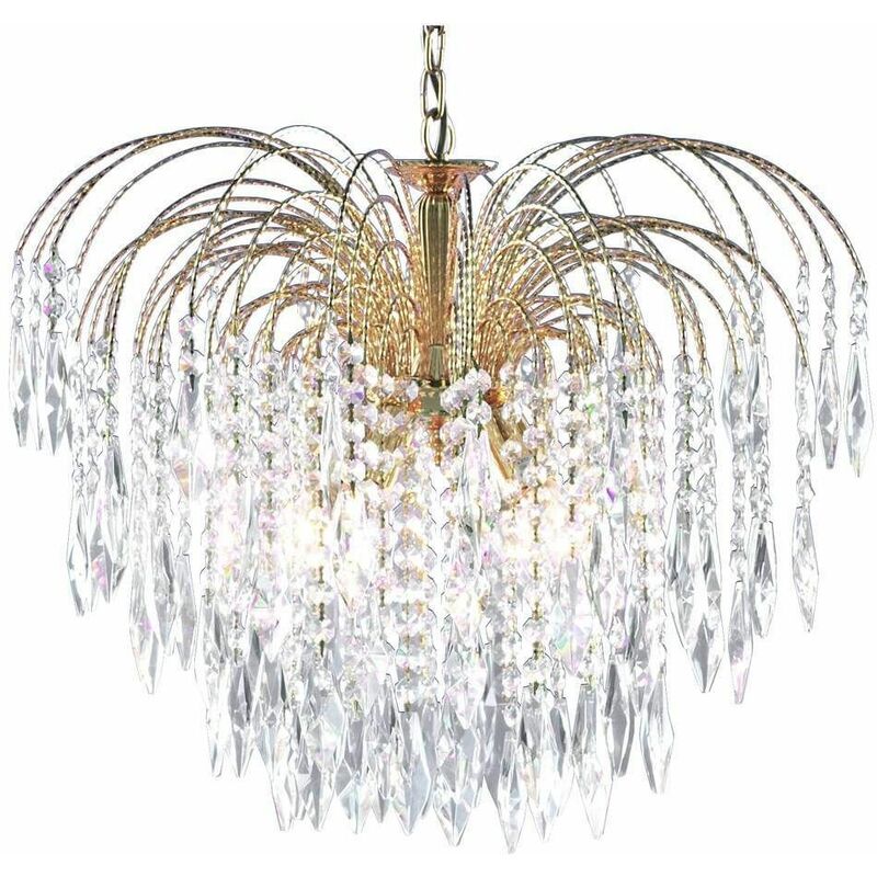 Searchlight Lighting - Searchlight Waterfall - 5 Light Ceiling Chandelier Gold with Crystals, E14