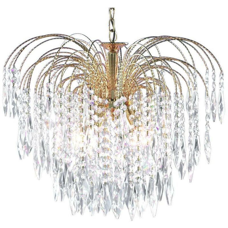 Waterfall - 5 Light Ceiling Chandelier Gold with Crystals, E14 - Searchlight