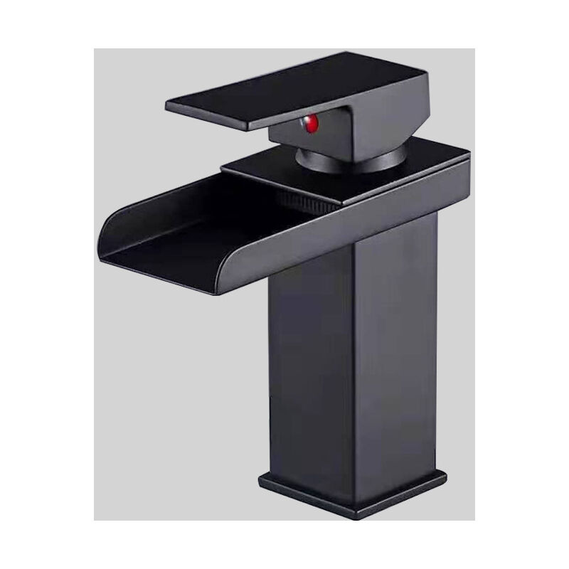Waterfall Basin Faucet, Bathroom Single Lever Chrome Plated Brass Sink Mixing Faucet, Black Low Profile Without Inlet