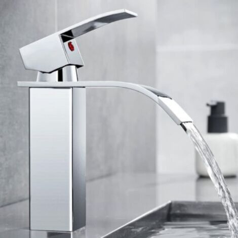 Waterfall Basin Tap, Single-Hole Deck Mount Bathroom Faucet, Basin Tap, Ceramic Cartridge, Chrome