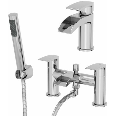 Waterfall Bathroom Basin Tap Bath Shower Mixer Tap Set Chrome