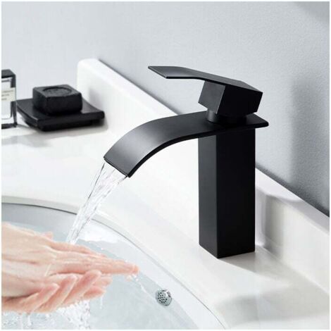 Waterfall Bathroom Faucet Black Stainless Steel Basin Faucet Two Way Single Hole Basin Faucet Modern Design
