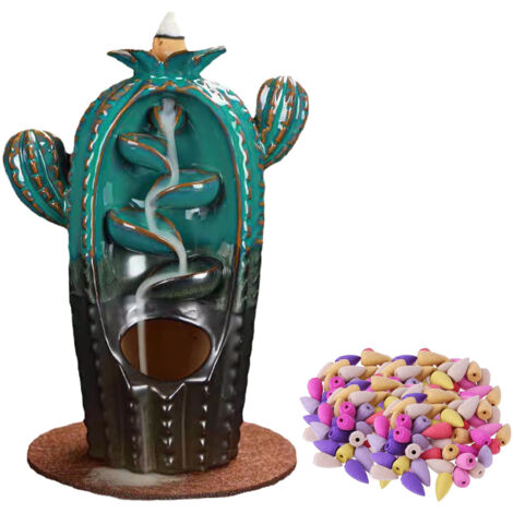 Waterfall Incense Holder Ceramic Antique Cactus Shape Decorative Backflow Incense Burner for Bedroom Meditation Room