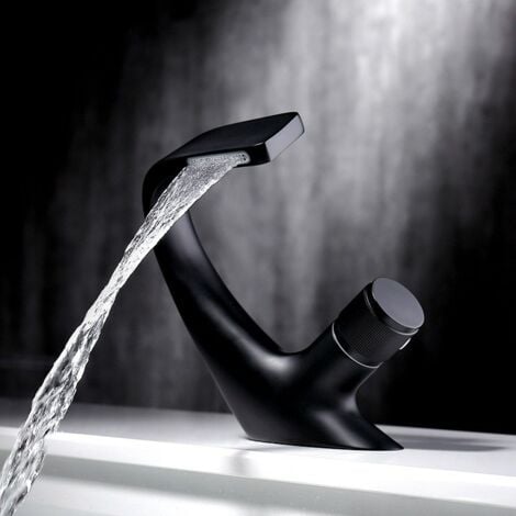 Waterfall Single Hole Basin Faucet, Brass Bathroom Vanity Faucet, Luxury Designer Bathtub Basin Faucet (Black, 18 x 13 cm)
