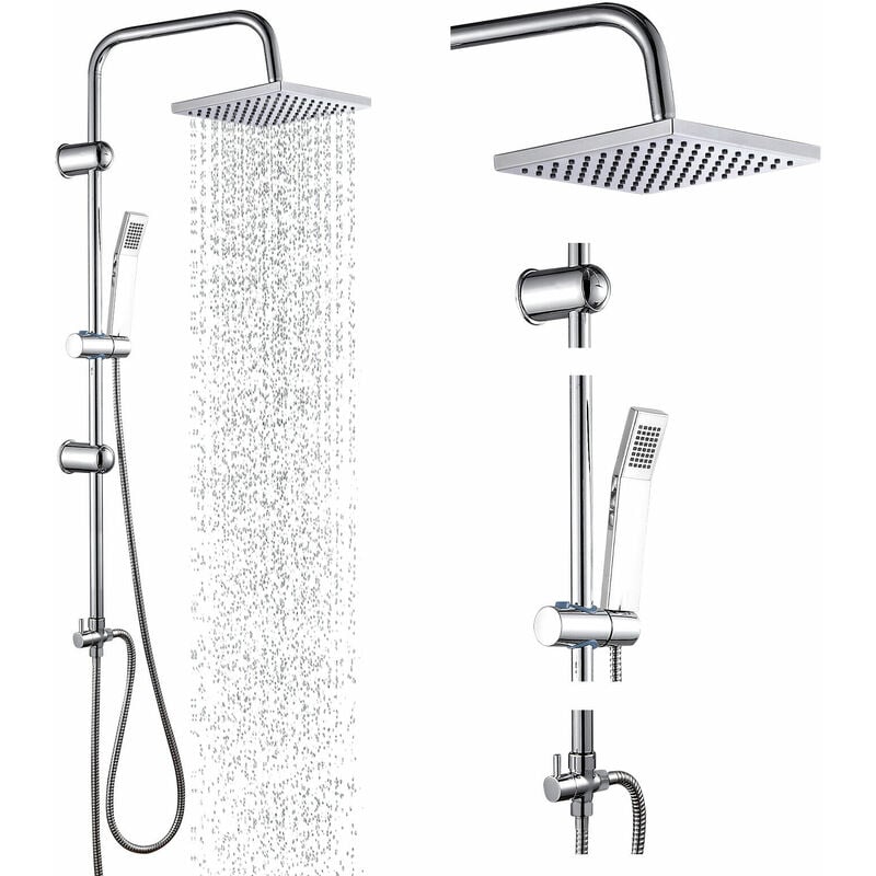 Briefness - Waterfall Tap Riser Rail Kit Bathroom Square Shower Mixer Chrome Twin Head Set