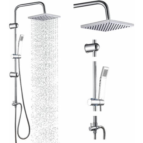 Waterfall Tap Riser Rail Kit Bathroom Square Shower Mixer Chrome Twin Head Set