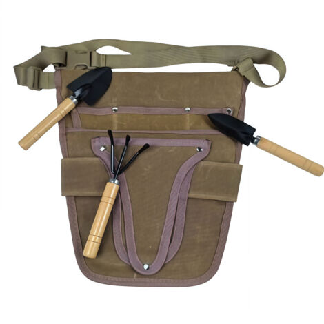 Waterproof and wear-resistant gardening tool waist bag with tool set-Brown