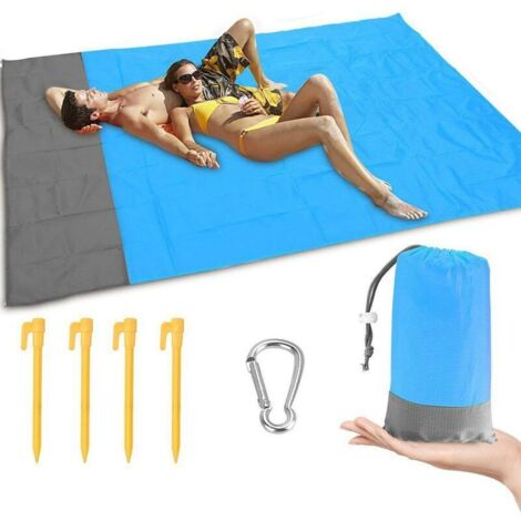 Waterproof Beach Mat, Large Sand-Proof Beach Blanket 200cm x 145cm Beach Sheet for Beach, Camping, Picnic, Park, Travel, etc. Outdoor Events (Blue/Grey)