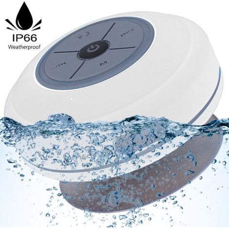 Waterproof Bluetooth shower speaker with LED, FM radio, TF card reader, suction cup, and hands-free calling