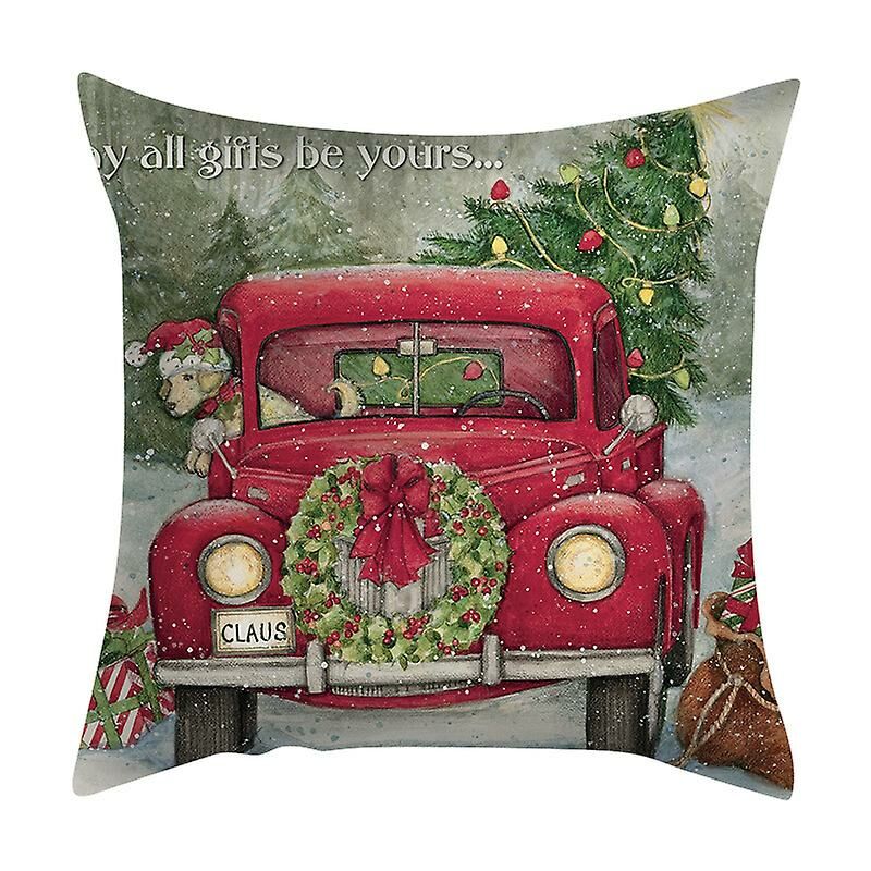 Xinuy - Waterproof Christmas Cushion Cover, Set Of 4 Mesh Pillow Cases, Santa Claus Reindeer Truck Snowman Farmhouse Pillow Case, Home Decor