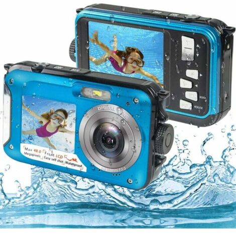 ODIPIE Waterproof Digital Camera, Full HD 2.7K 48MP Underwater Camera Waterproof Camera with Dual Screen, 16X Digital Zoom and Self-Timer