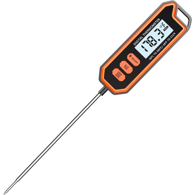Linghhang - Waterproof Kitchen Thermometers, Lock Function Cooking Thermometer with 14.2cm Probe, lcd Display, High Precision for Cooking, Meat,