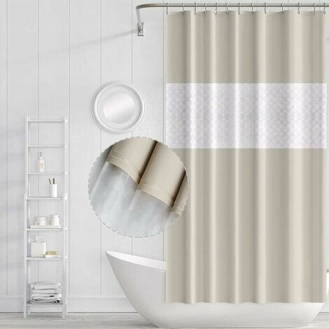 Waterproof Mildew Resistant Shower Curtain with Hooks, Mold Resistant, Antibacterial, Easy to Clean, Shower Curtains for Bathroom, 180 x 200cm (Beige Spliced)