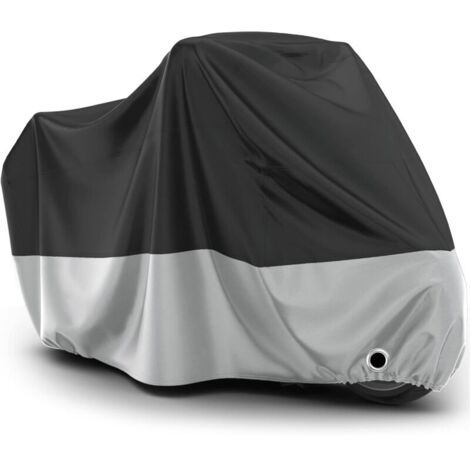 Waterproof Motorcycle Cover, Oxford Cloth, Dustproof, Rainproof, Snowproof, UV Resistant, Windproof, Sunproof, Bird Droppings Resistant Polyester, 245x105x125cm, Black+Silver